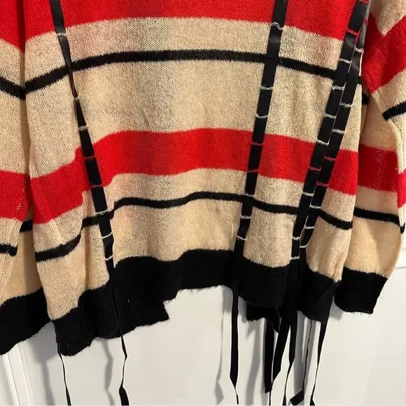 3.1 Phillip Lim Red Black Ribbon Mohair Cardigan Sweater Medium